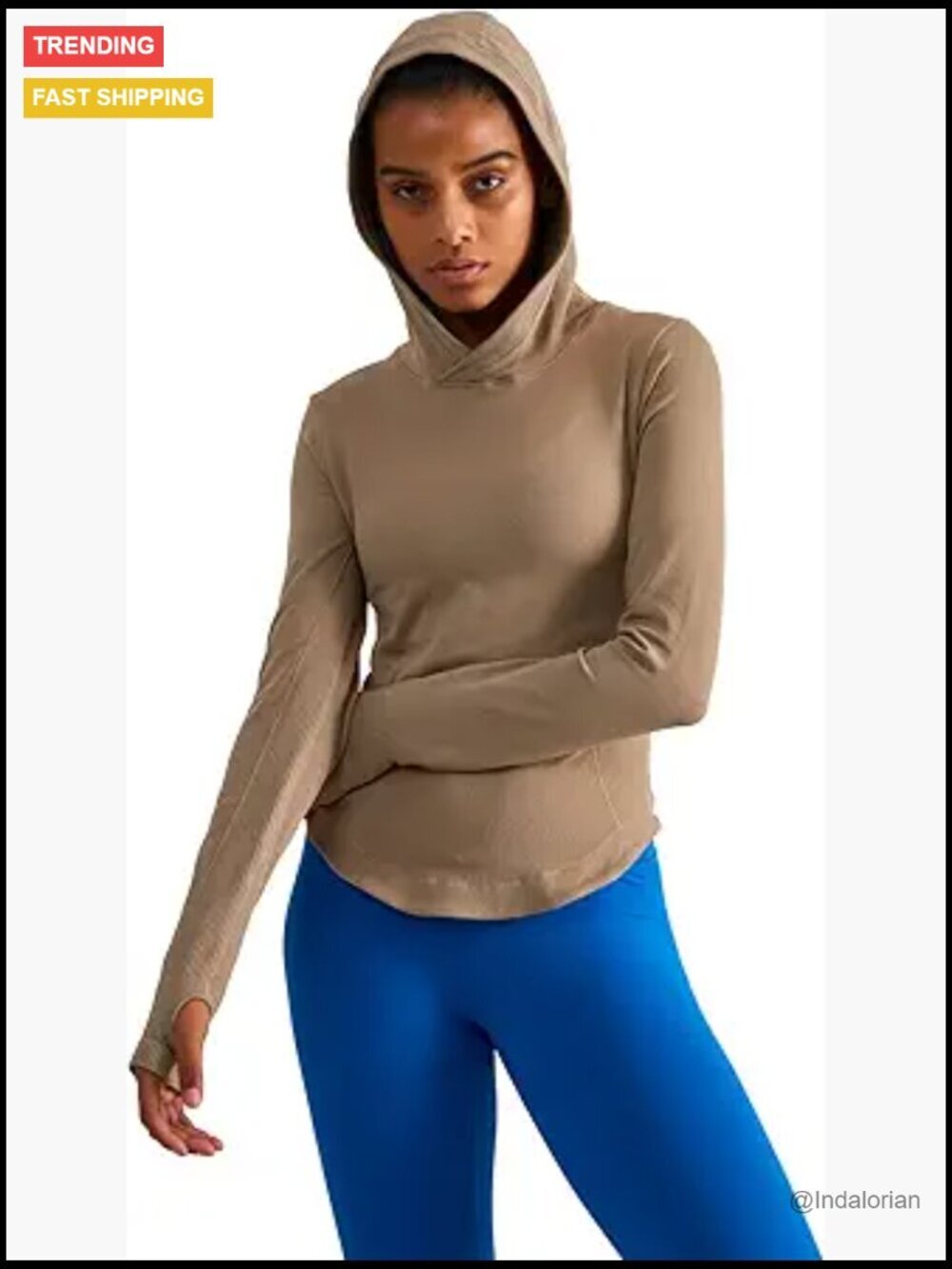 Hooded Athletic Long Sleeve Running Shirt with Thumb Holes Slim Fit